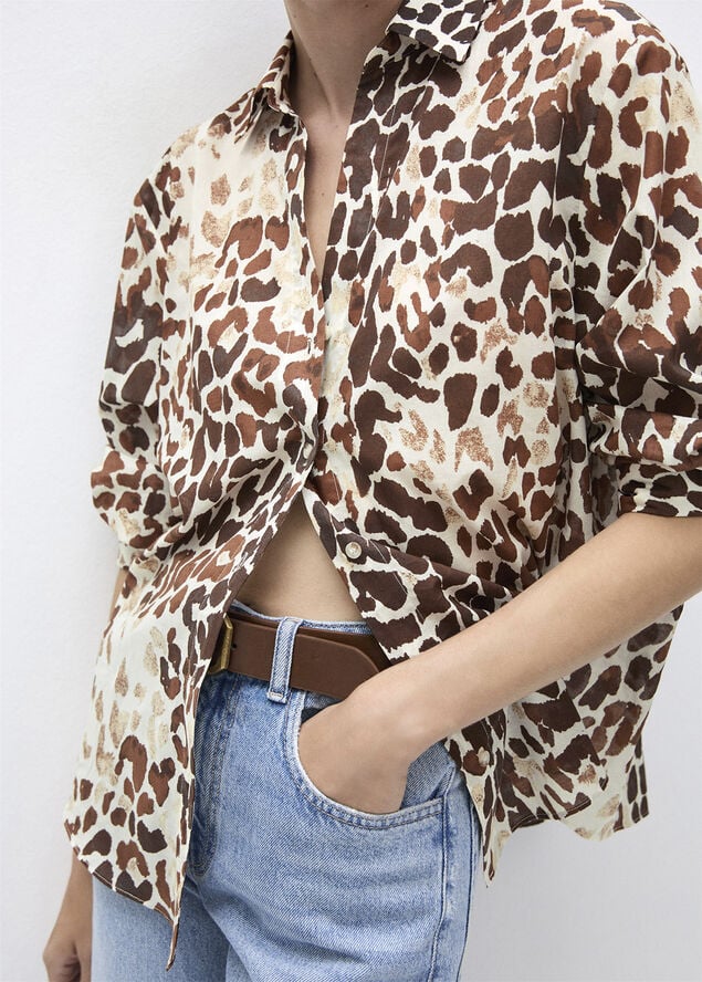 MANGO Printed cotton shirt Light beige