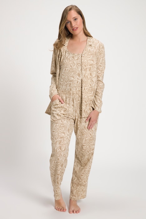 Pyjamajacke, Blätter, Reverskragen, Biobaumwolle