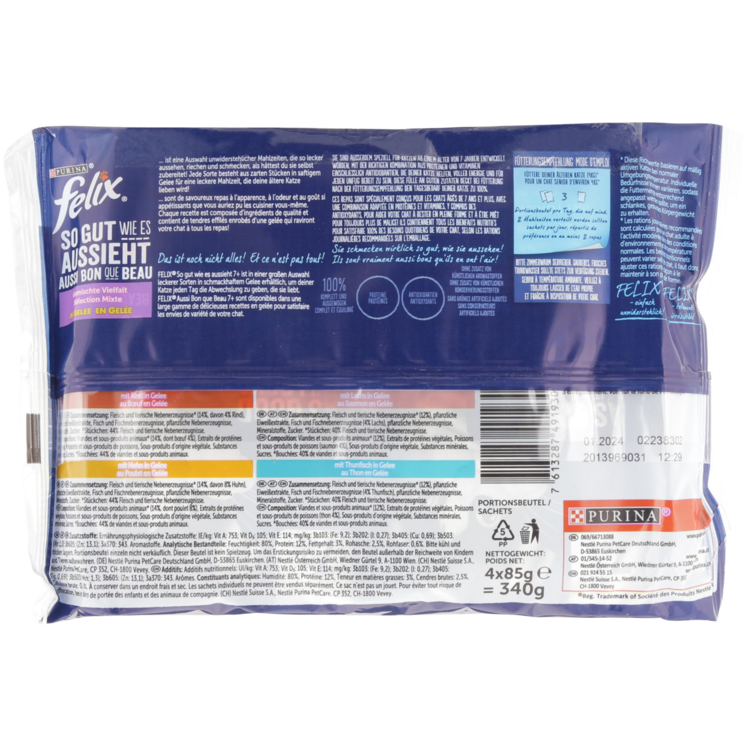 Felix So gut wie Senior Katzenfutter in Gelee assortiert 4x85g