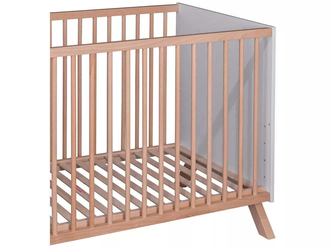 Lit bébé en bois massif blanc et naturel style scandinave 60x120