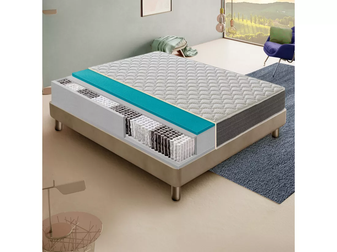 Matelas ressorts ensachés 140x190 cm accueil mousse hr epaisseur 30 cm