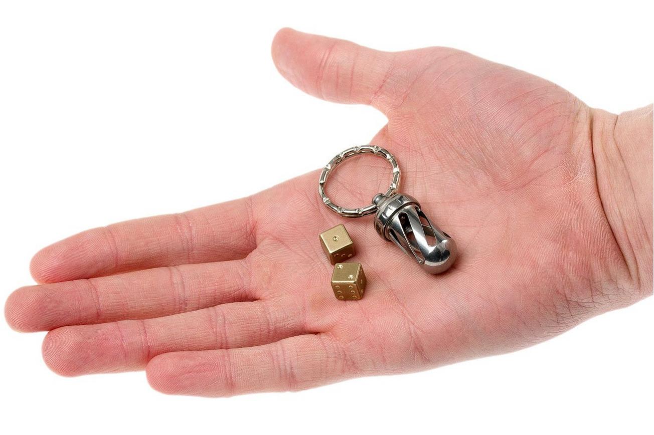 LionSteel AcornDice Brass sleutelhanger, messing dobbelsteentjes