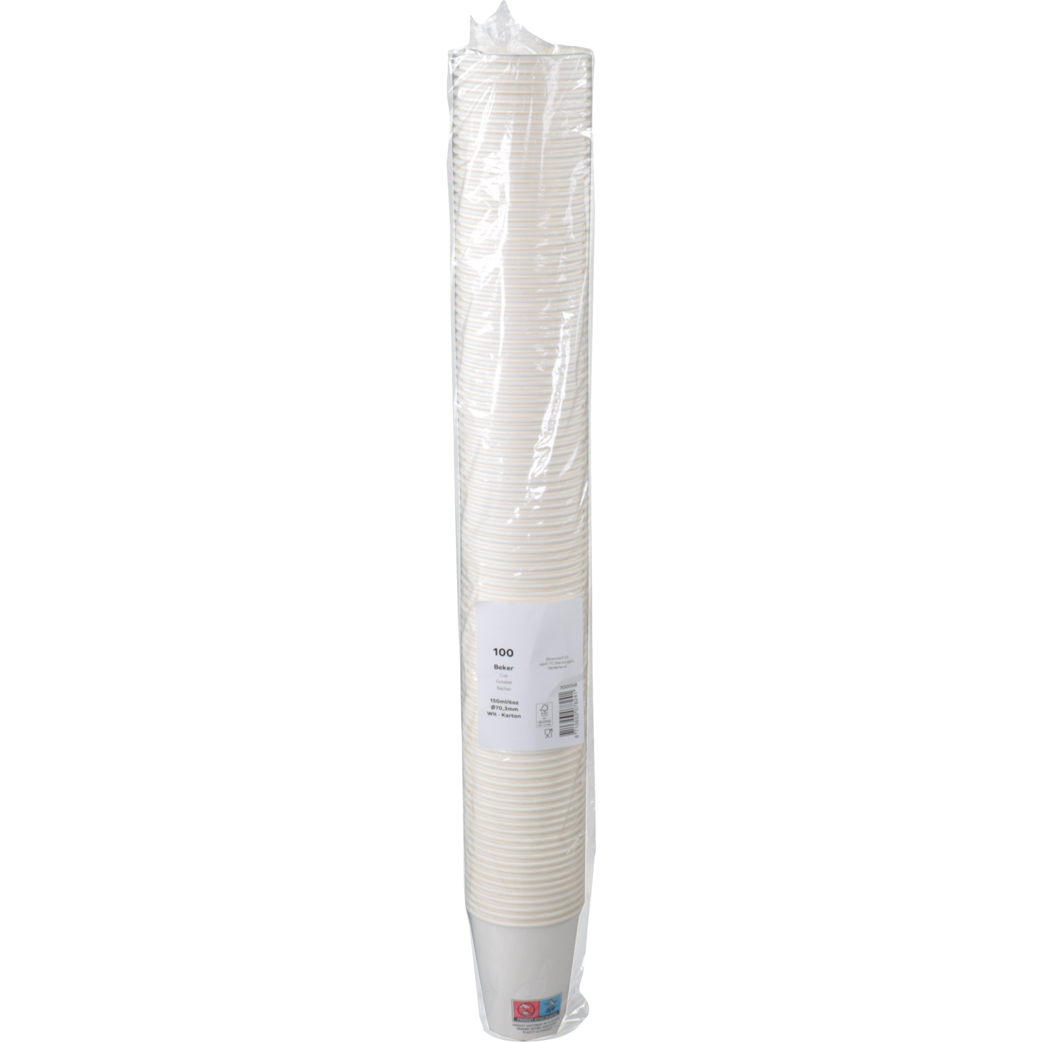 Koffiebeker, Karton + PE, 150ml, 6oz, 80mm, wit