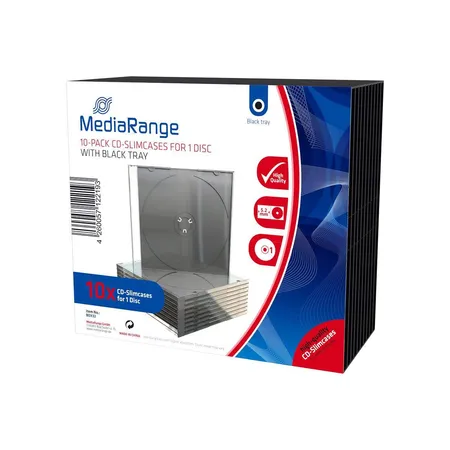 MediaRange CD-Leerhülle, schmal, Slimcase, für 1 CD, transparent/schwarz, 10 Stück