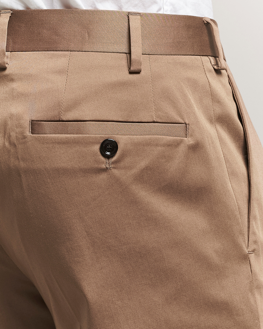 Lardini Pleated Cotton Stretch Trousers Light Brown