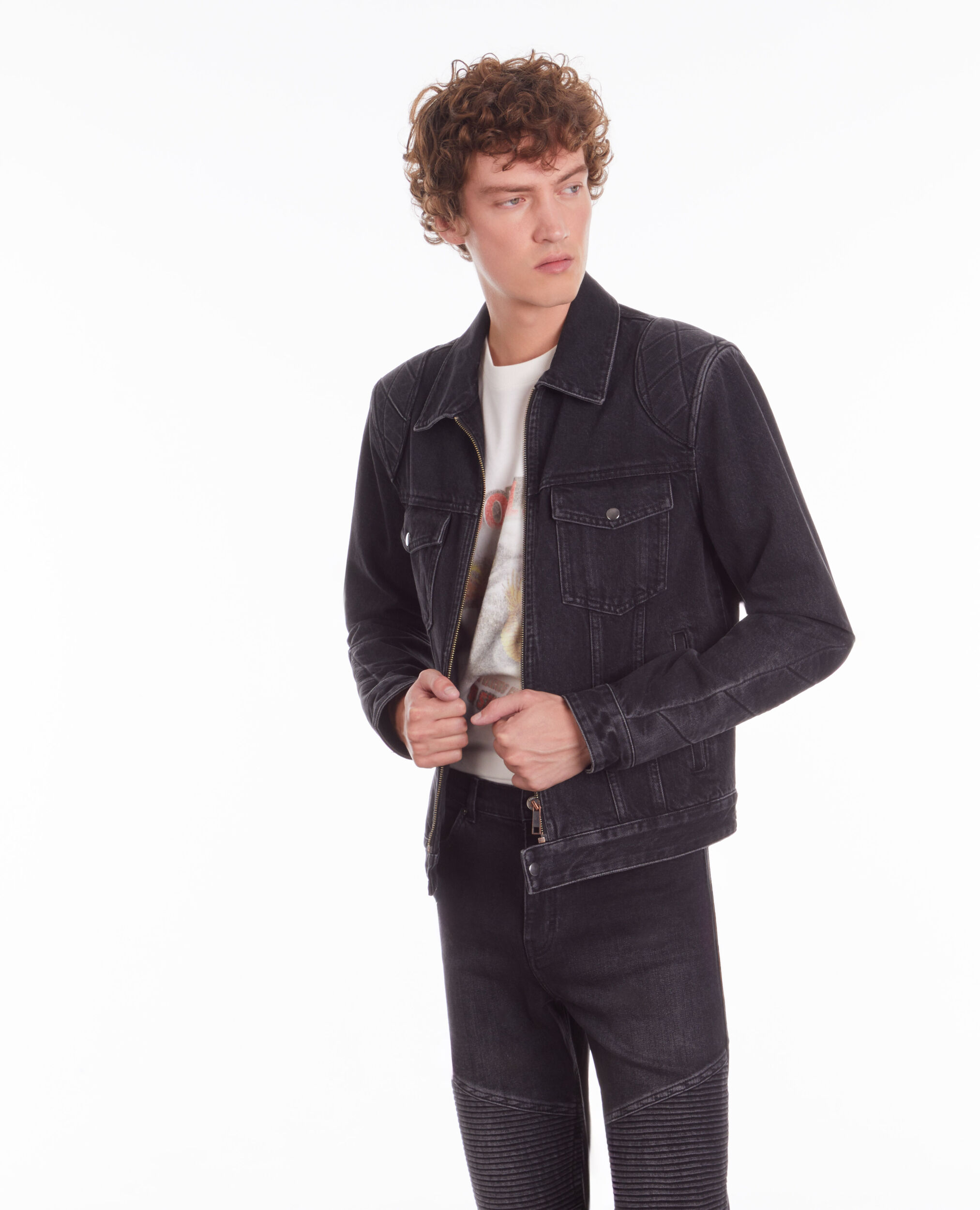 Blouson biker noir en denim