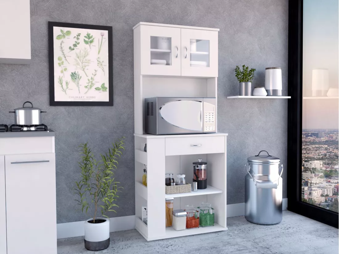 Capienza Meuble de cuisine pour micro-ondes, avec 1 tiroir et 2 portes , 169.92 cm X 69.85 cm X 34.79 cm , Blanc