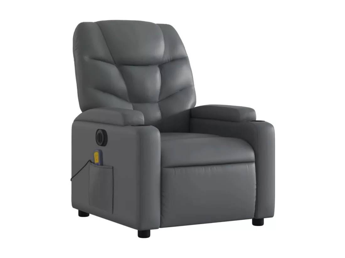 Fauteuil massant inclinable électrique gris similicuir