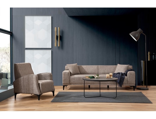 CONCEPT1 - Canapé tissu Petra 3 places fauve 215 x 86 x h87