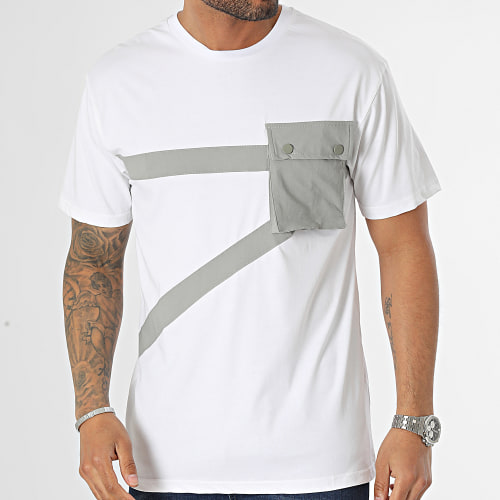 Tee Shirt Poche Blanc Gris