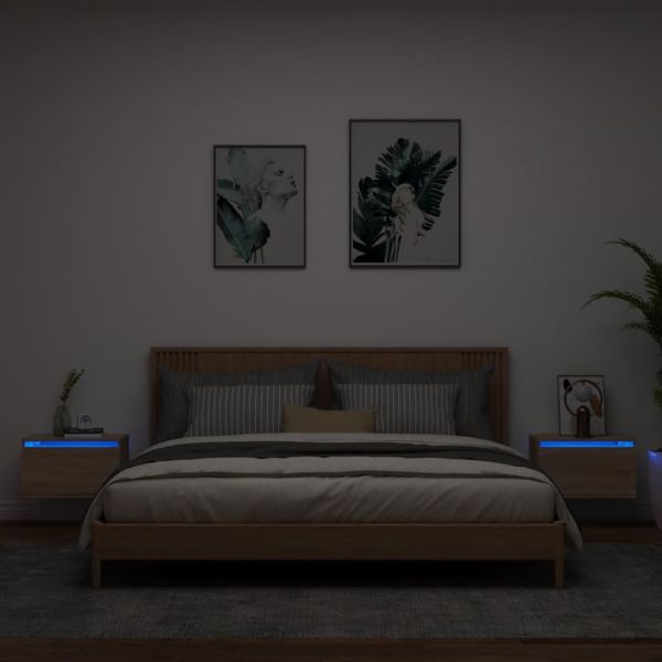 Mesa de Cabeceira de Parede com Luzes LED 2pcs Carvalho Sonoma - 2170174918