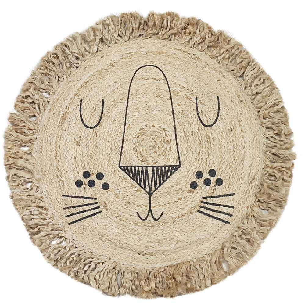 Tapis rond en jute avec franges design Lion Ø90 cm
