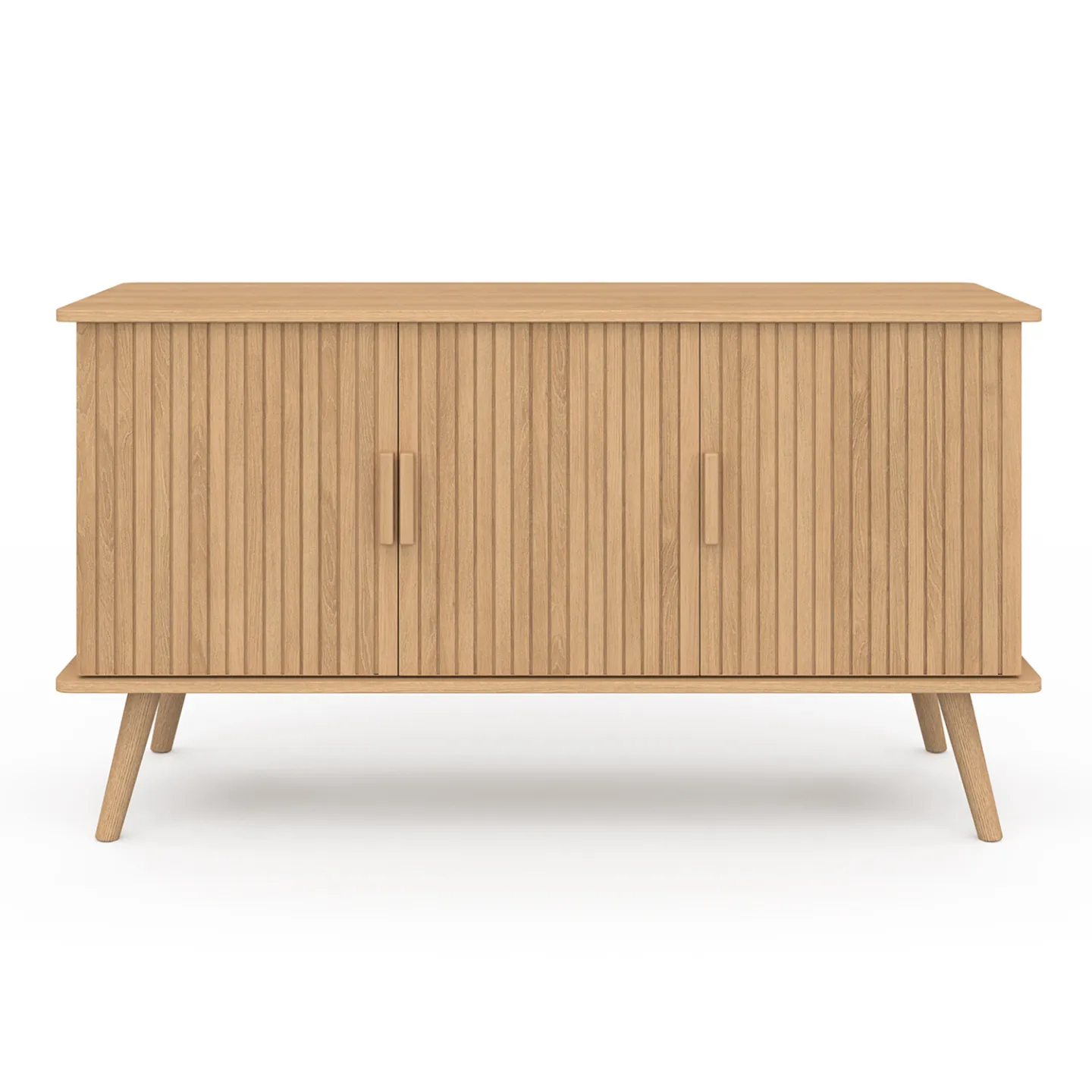 Buffet 110 cm JULIETTE 3 portes lattes tasseau bois coloris chêne