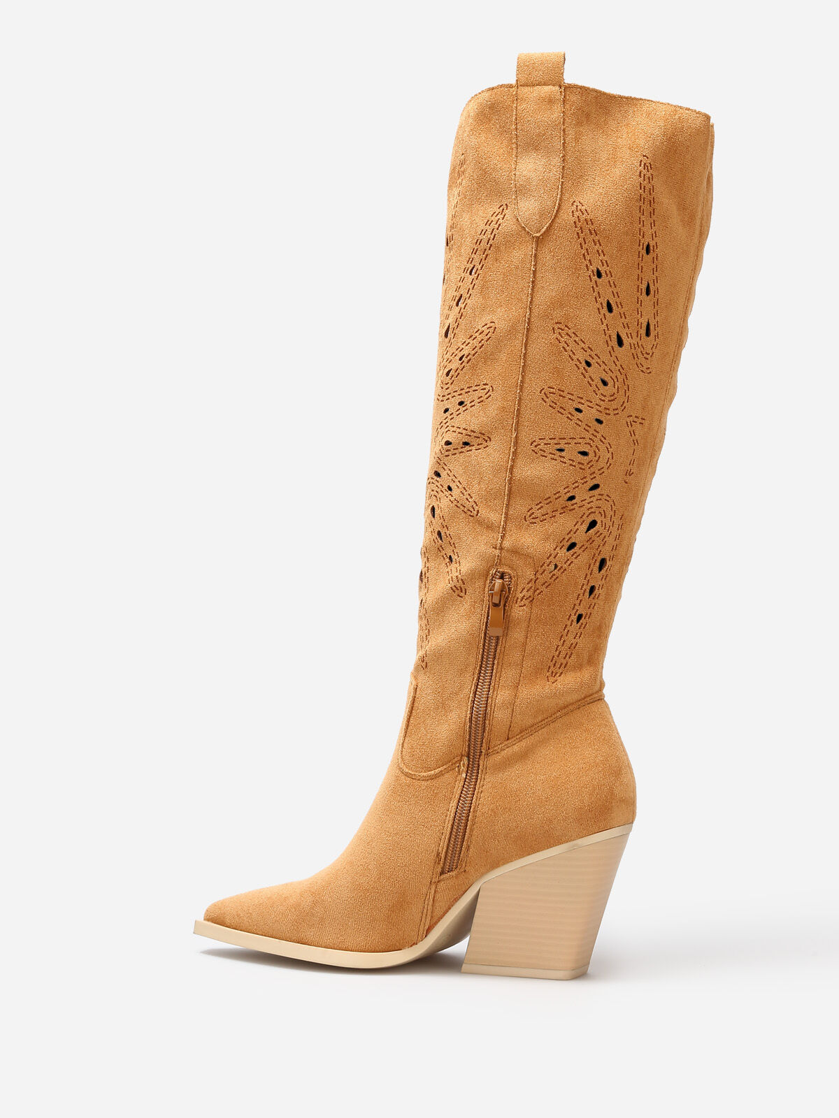 Bottes santiags en suédine ajourée- Camel clair