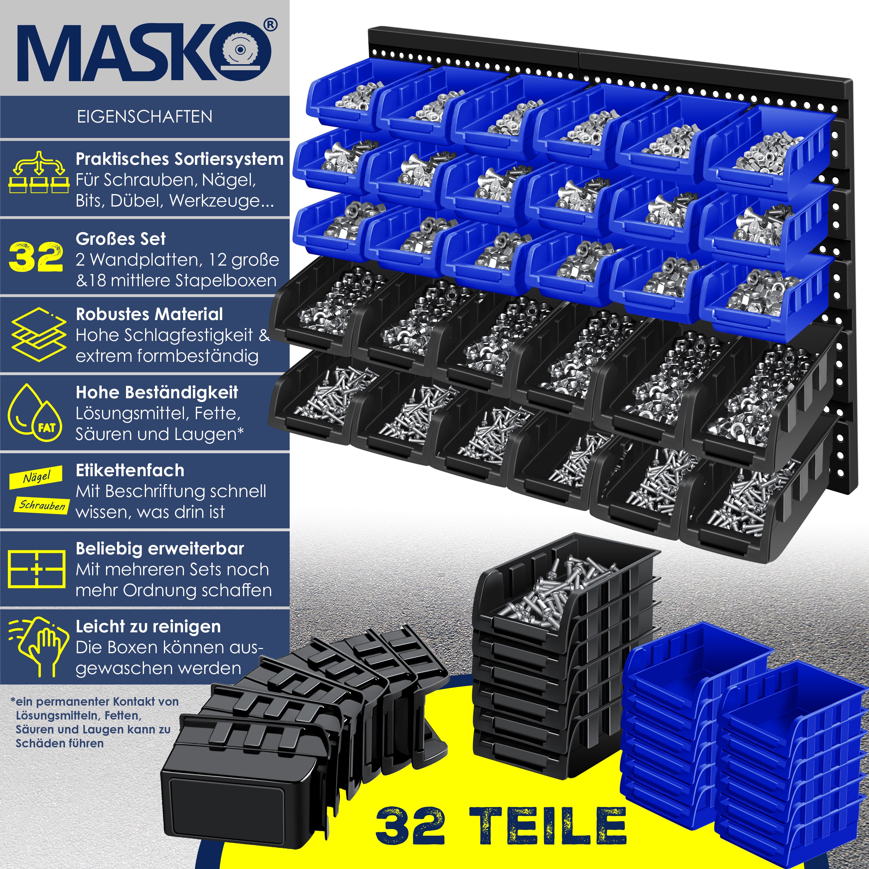 Masko® Stapelboxen Wandregal 32tlg Box Sichtlagerkästen Schüttenregal Steckregal
