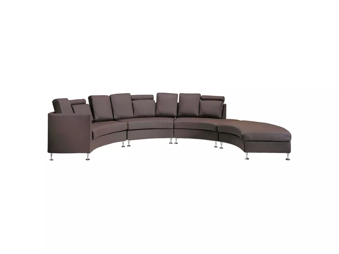 Canapé circulaire modulable en cuir vrai et cuir PU marron ROTUNDE