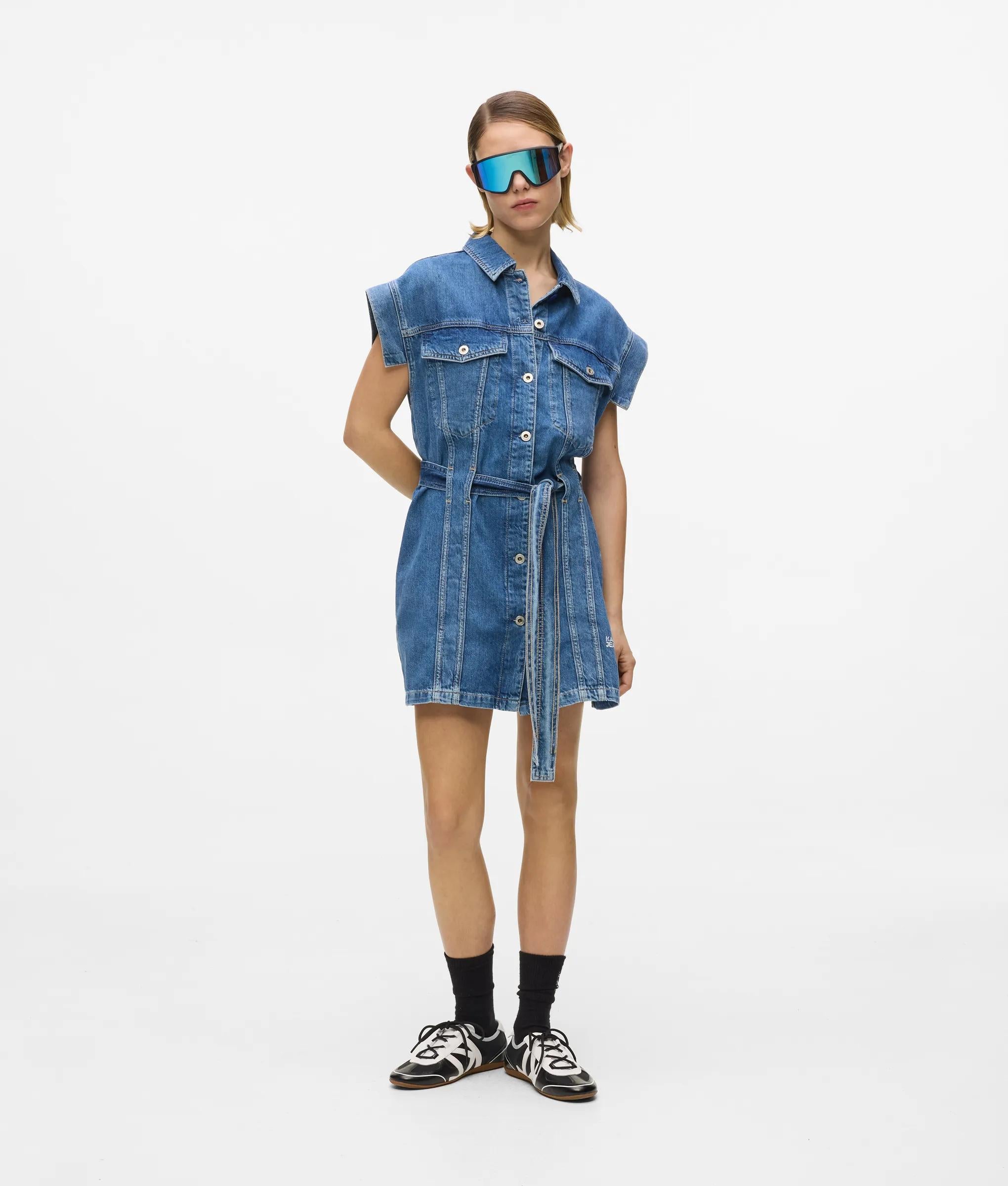 Denim Jurk met korte mouwen en riem