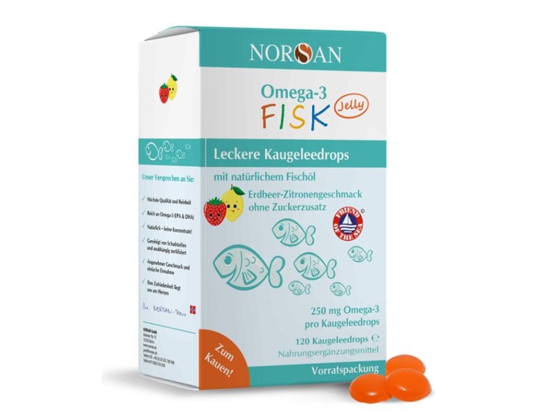 Norsan Omega-3 Kids FISK Jelly 120 Stück Zuckerfreies Nahrungsergänzungsmittel für Kinder mit fruchtigem Geschmack