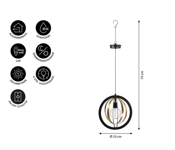 Dehner Solar-Hängelampe Enna, ca. Ø23/H73 cm