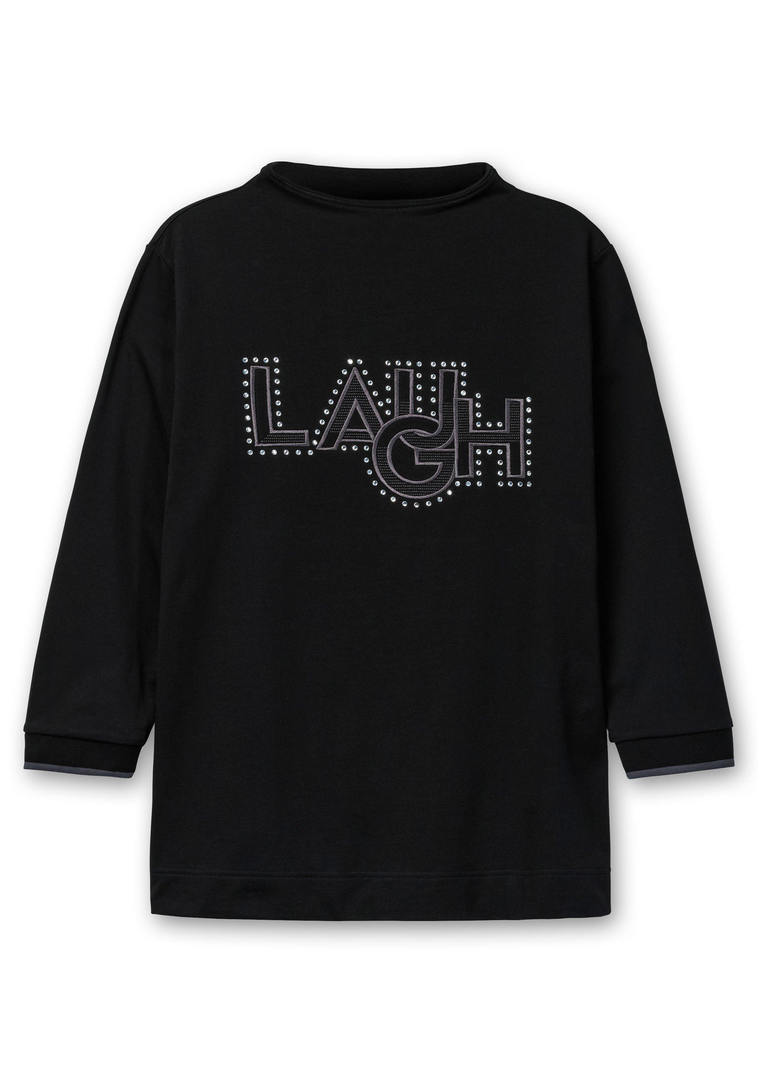 Sweatshirt mit Wording-Stickerei und Glitzersteinen