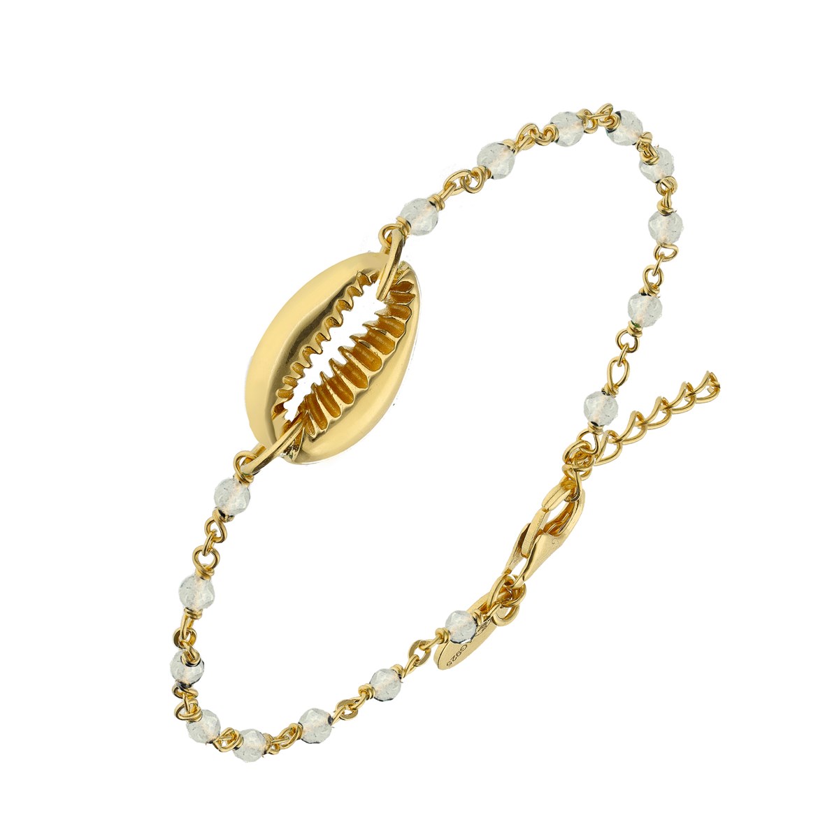 Bracelet Chaine En Argent Doré Avec Pierres Naturelles De Lune Blanc Et Coquillage