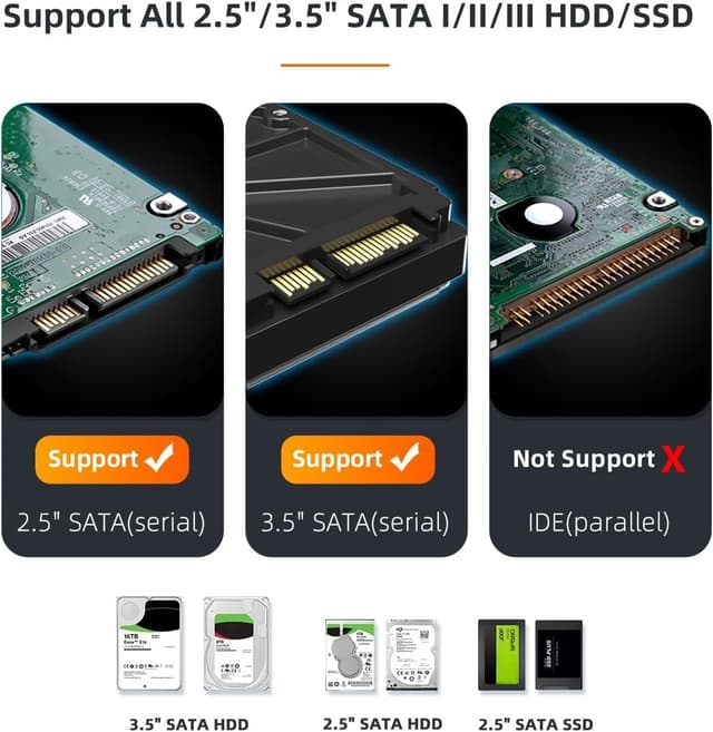Maiwo K3082H USB 3.1 GEN1 5Gbps dockingstation 2st 2,5-3,5 SATA-harddisk SSD 2x16TB med understøttelse af UASP 3xUSB3.1 hub
