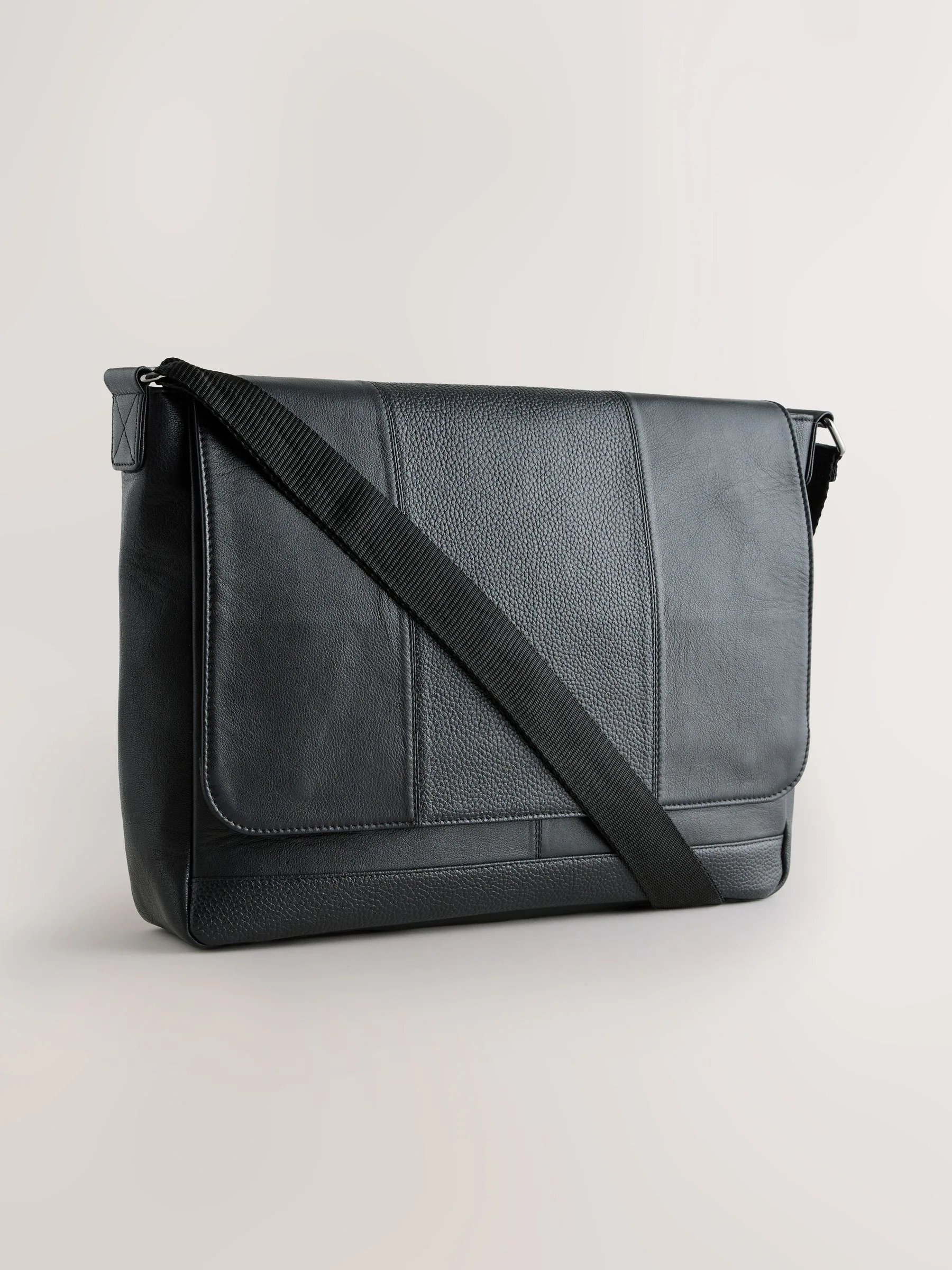 Zwart - Signature leren messenger-tas