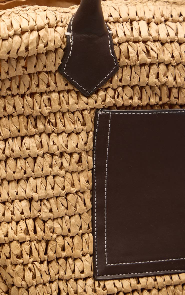 Naturel Sac De Plage En Raphia Avec Poche Détail