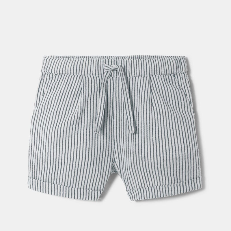 Short coton et lin rayé bleu bébé fille Bleu