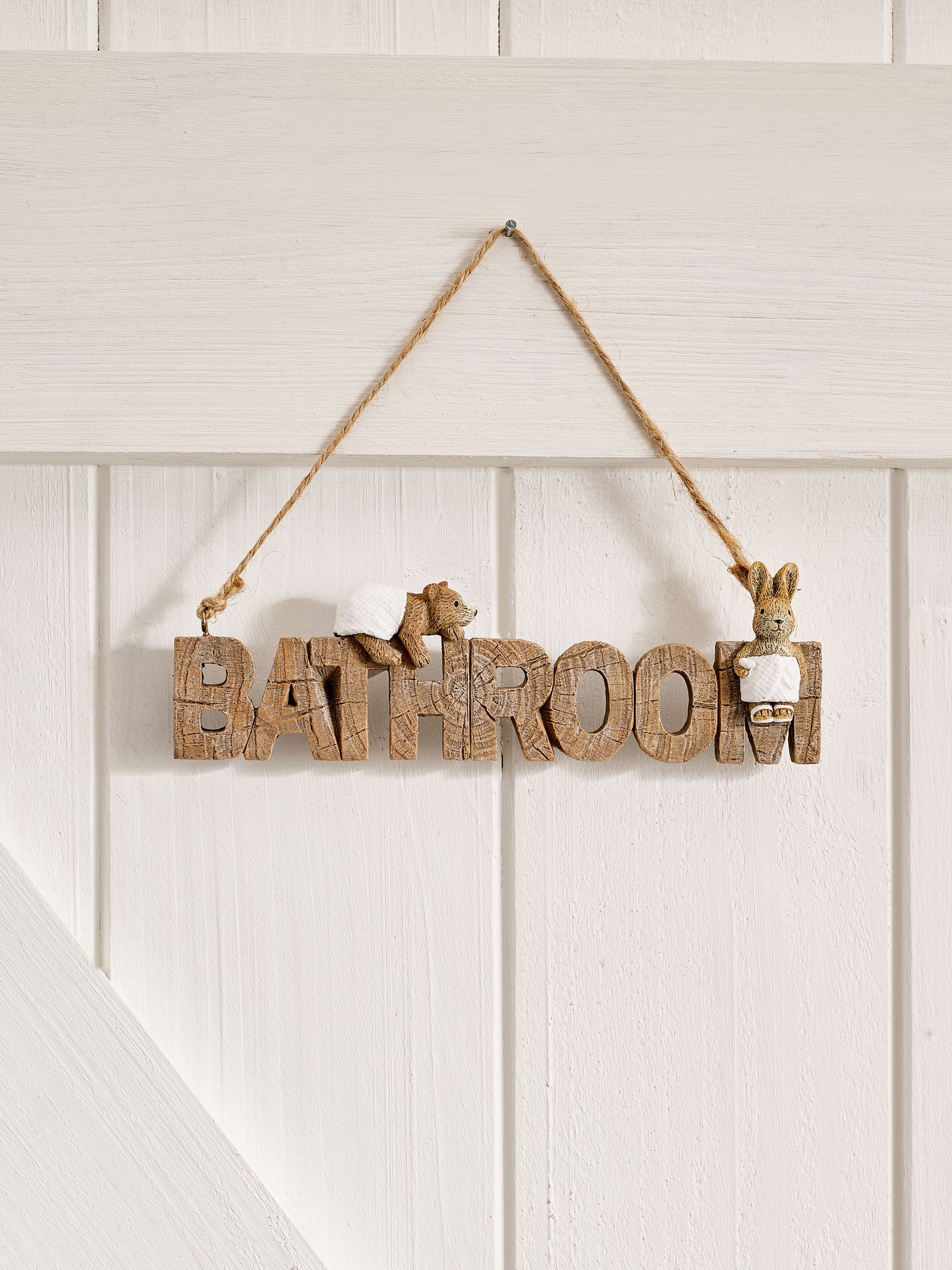 Bertie Bear and Rosie Rabbit Hanging Bathroom Sign