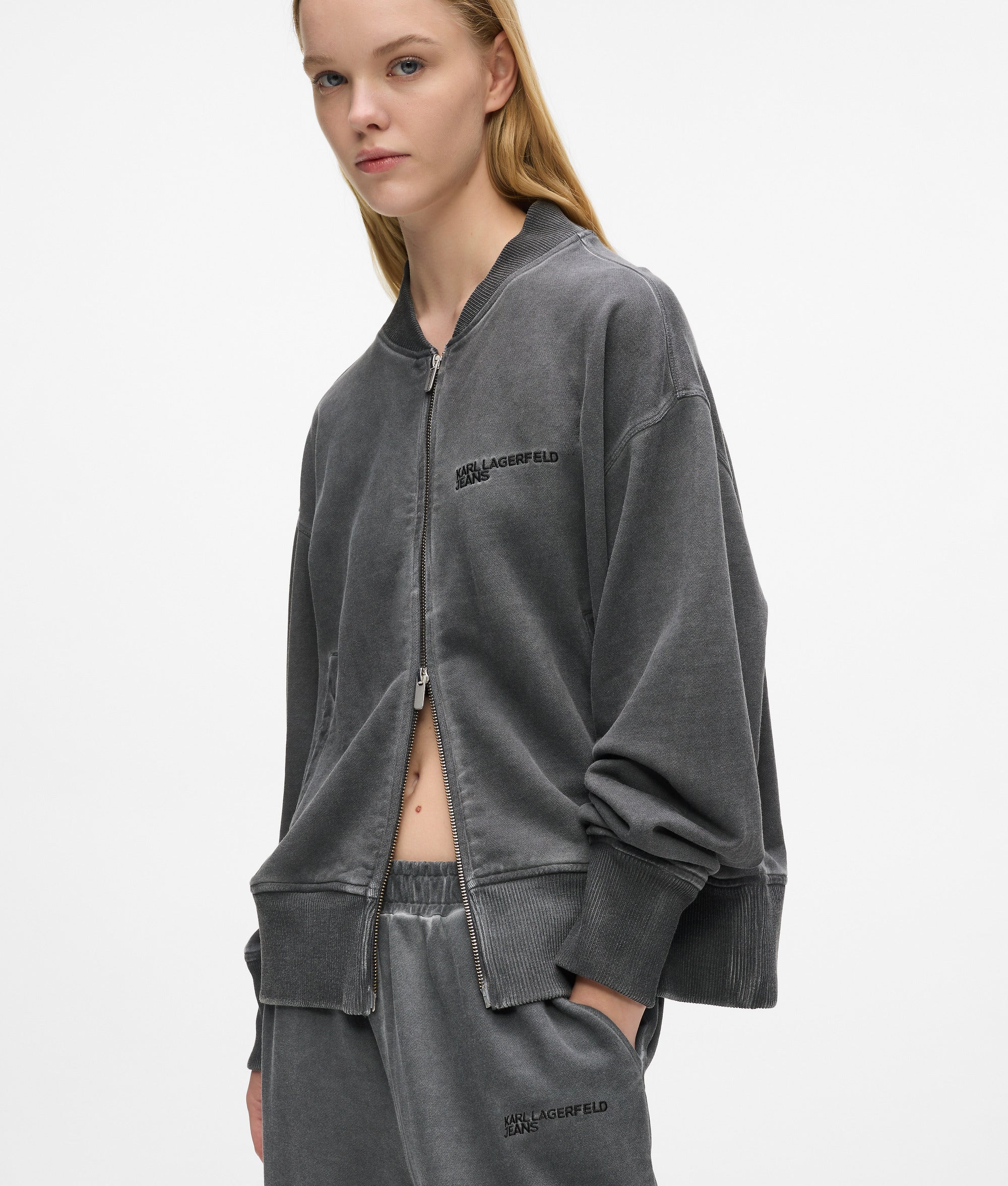 Gewassen zip-up bomber sweatshirt