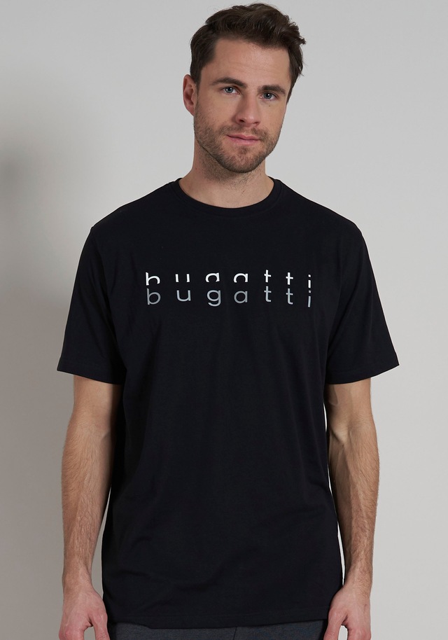 bugatti T-Shirt »Palermo«, Kurzarm, Rundhalsausschnitt, mit Logo, bequem, leicht, Baumwollmix