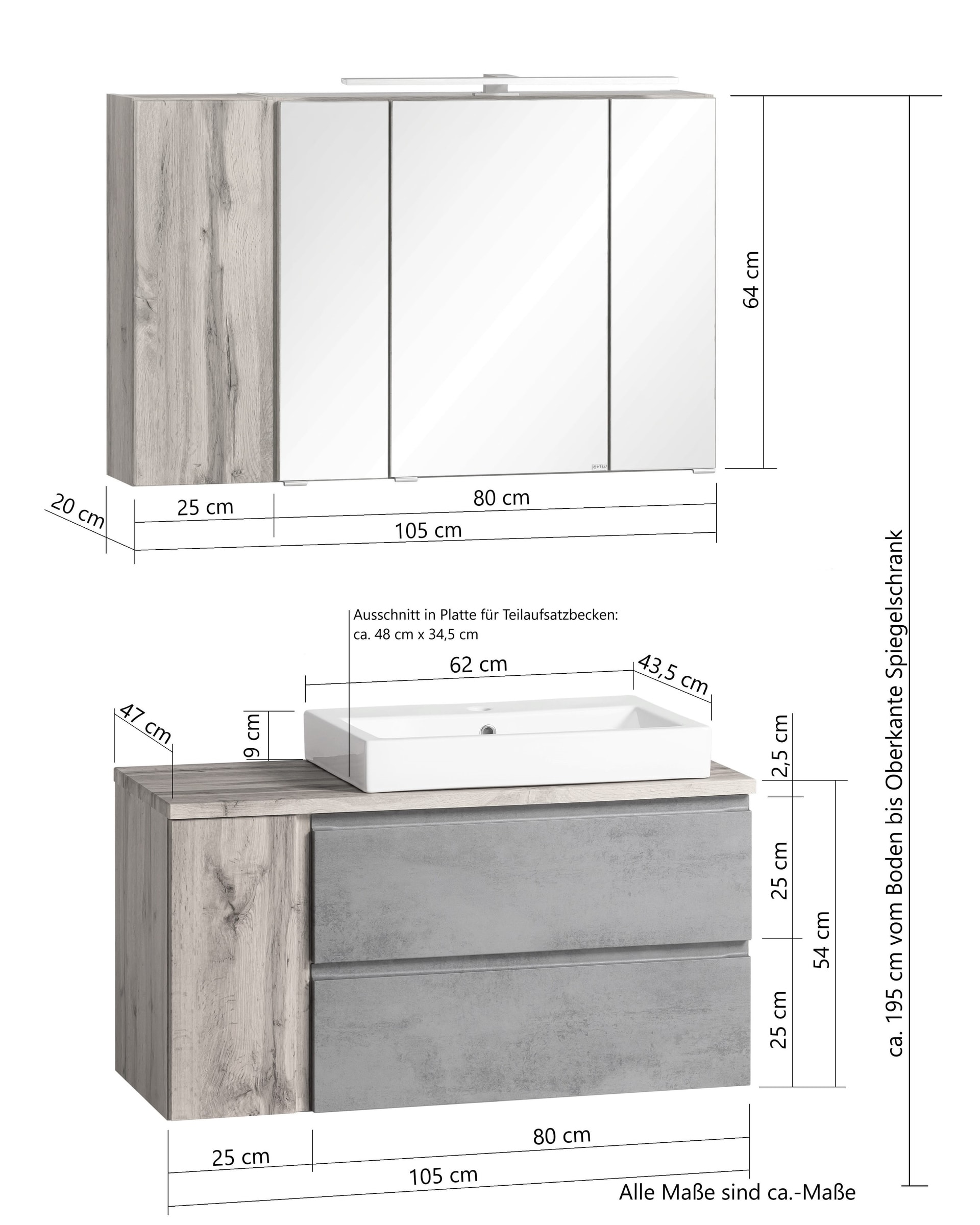 Bad-Waschtischkombination GENT grau 105cm
