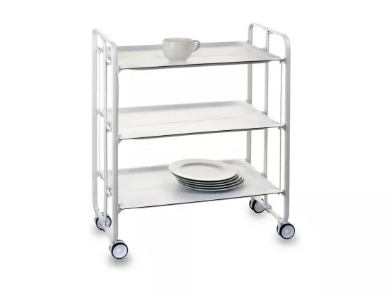 Table roulante pliante BAUHAUS, chariot de service 3 niveaux. Blanc