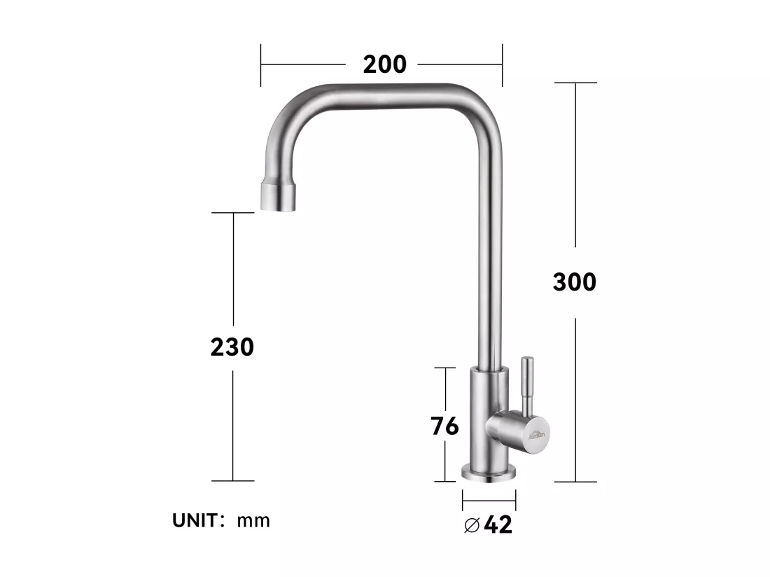 Robinet Cuisine avec Eau Froide Mitigeur Evier avec Flexible Raccordement,Pivotant à 360°, Mitigeur Cuisine avec Bec Hauteur 350 mm,Brossé