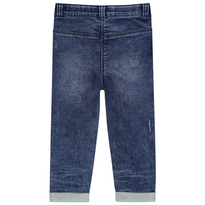 Jean effet used et crinkle avec coeurs printés - Bleu moyen