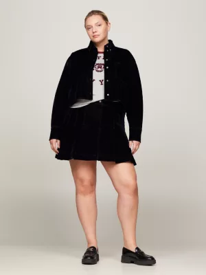 Minissaia plissada de veludo e jeans da Curve