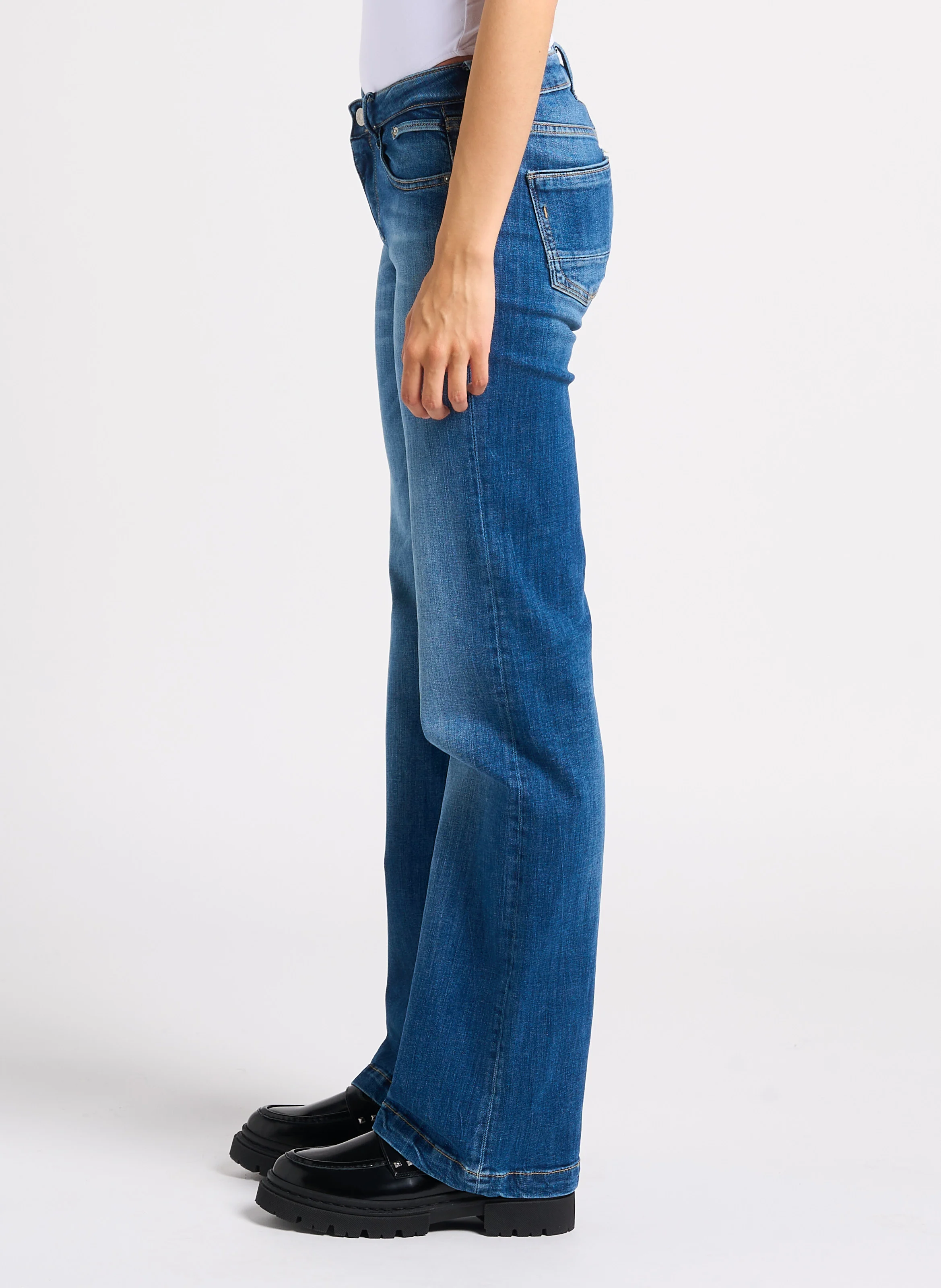 FLARE - Jean bootcut taille basse en coton mélangé | Bleu