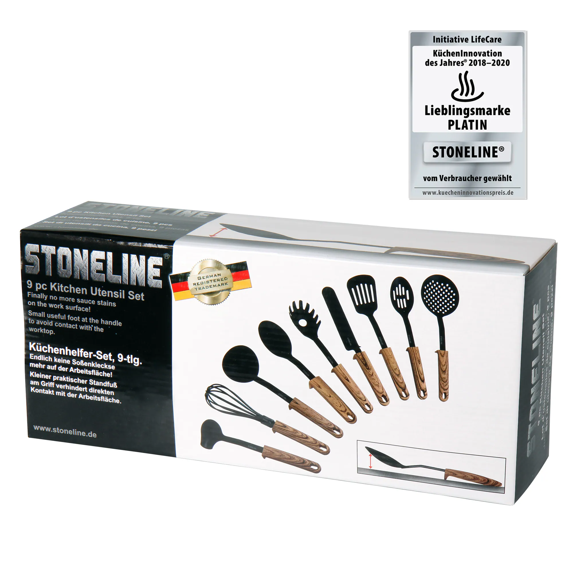STONELINE® Back to Nature 9-tlg Küchenhelfer Set, mit praktischer Stütze, für Antihaft Kochgeschirr