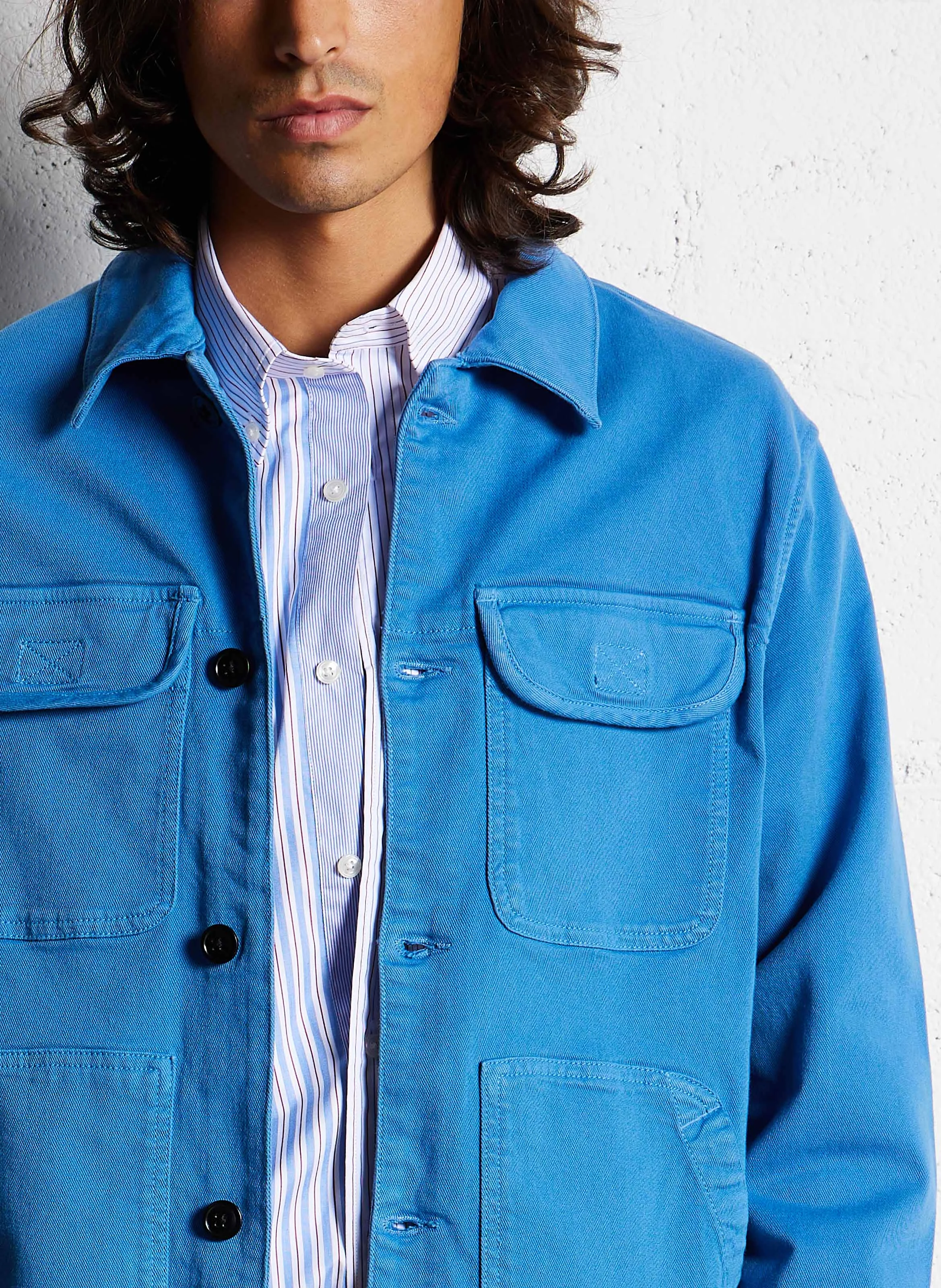 Veste droite multipoches en coton bio | Bleu