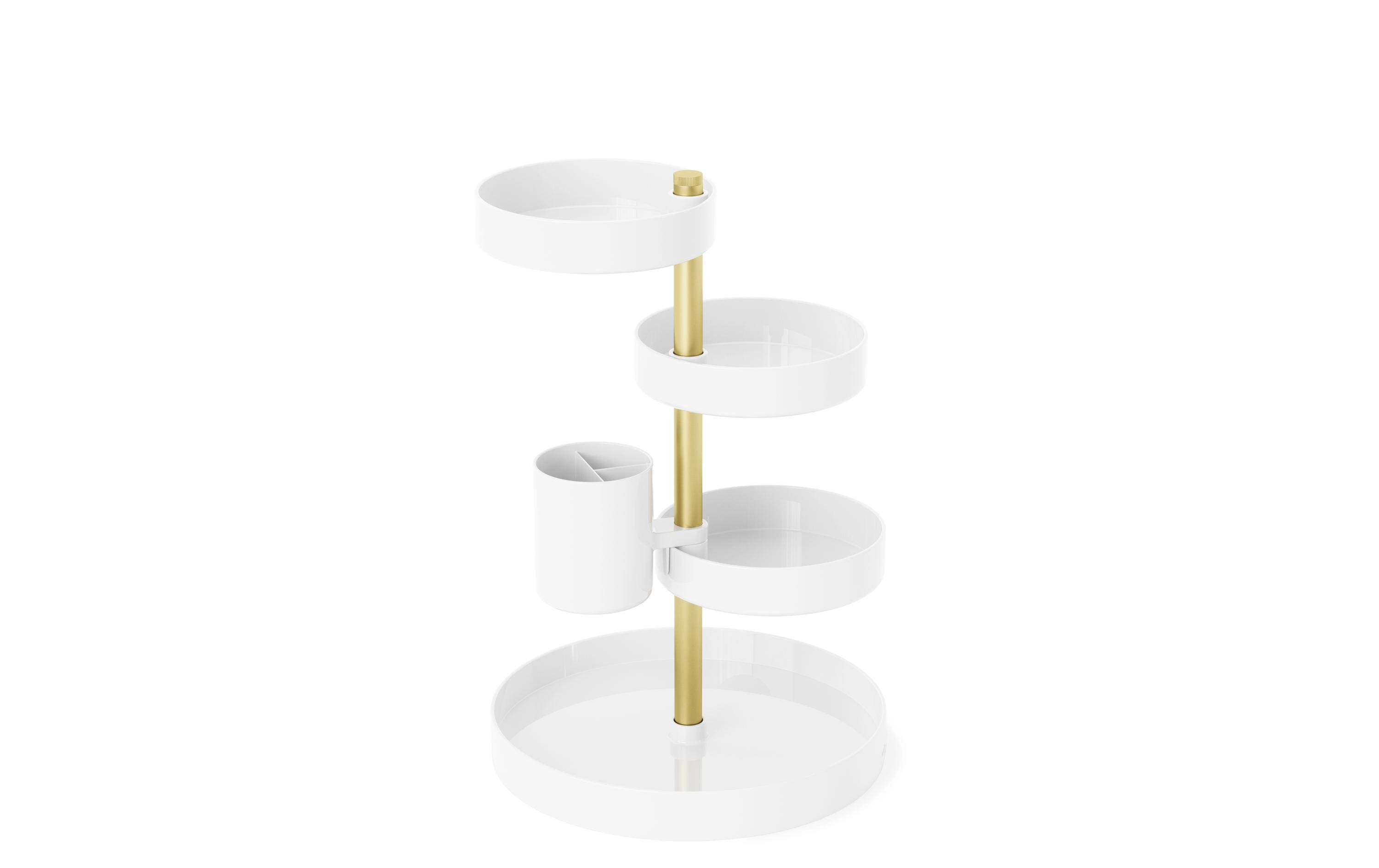 Bad-Utensilienhalter Pirouette Gold/WeissKosmetik Organizer mit drehbaren Fächern