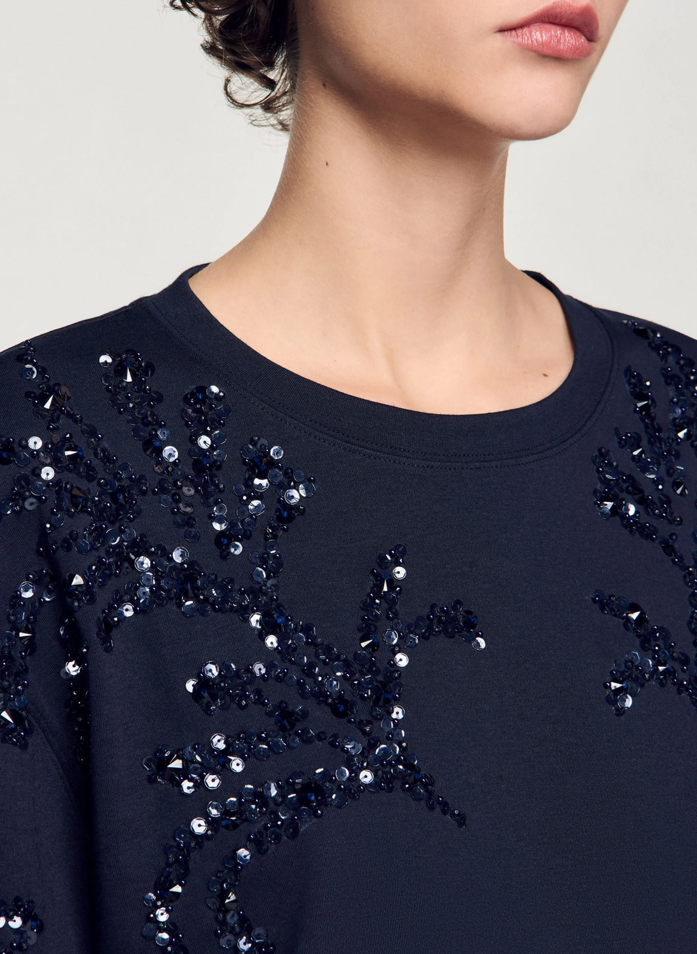 Tee-shirt perlés en coton mélangé | Bleu