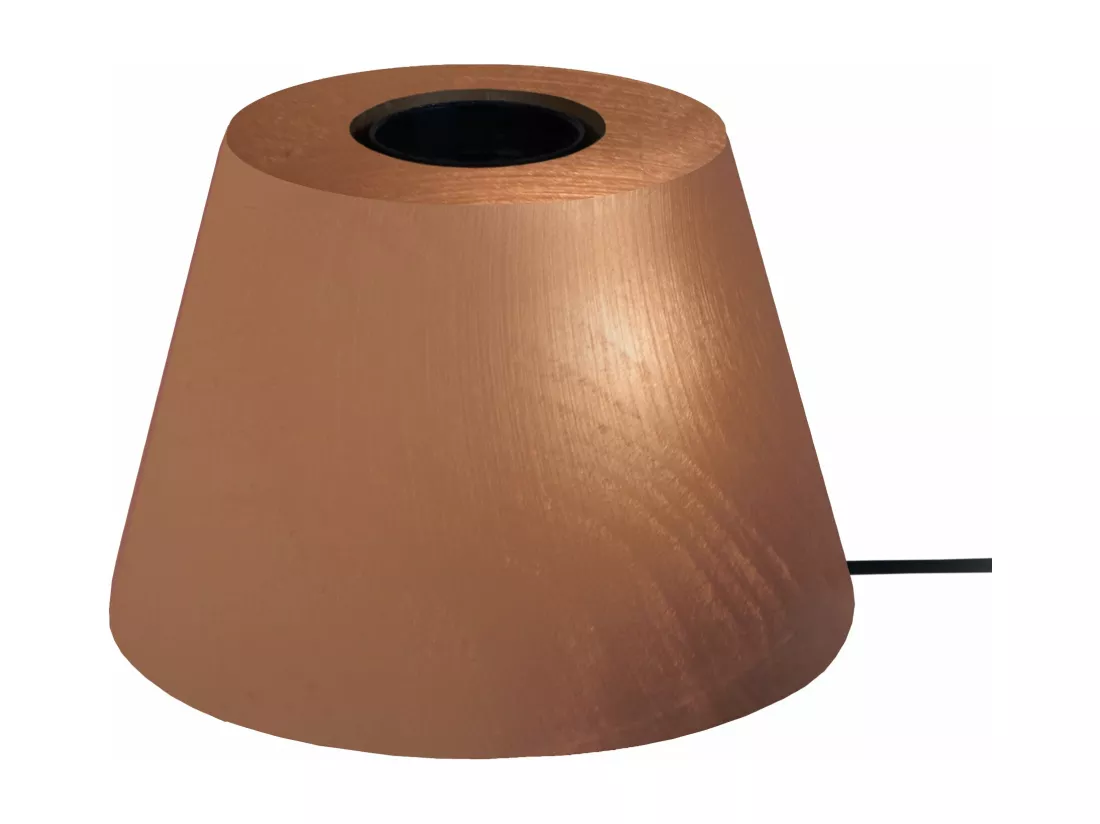 Pied de lampe conique bois cuivre 7,5 cm.