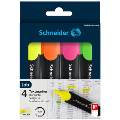 Schneider Job - Pack de 4 surligneurs - couleurs assorties