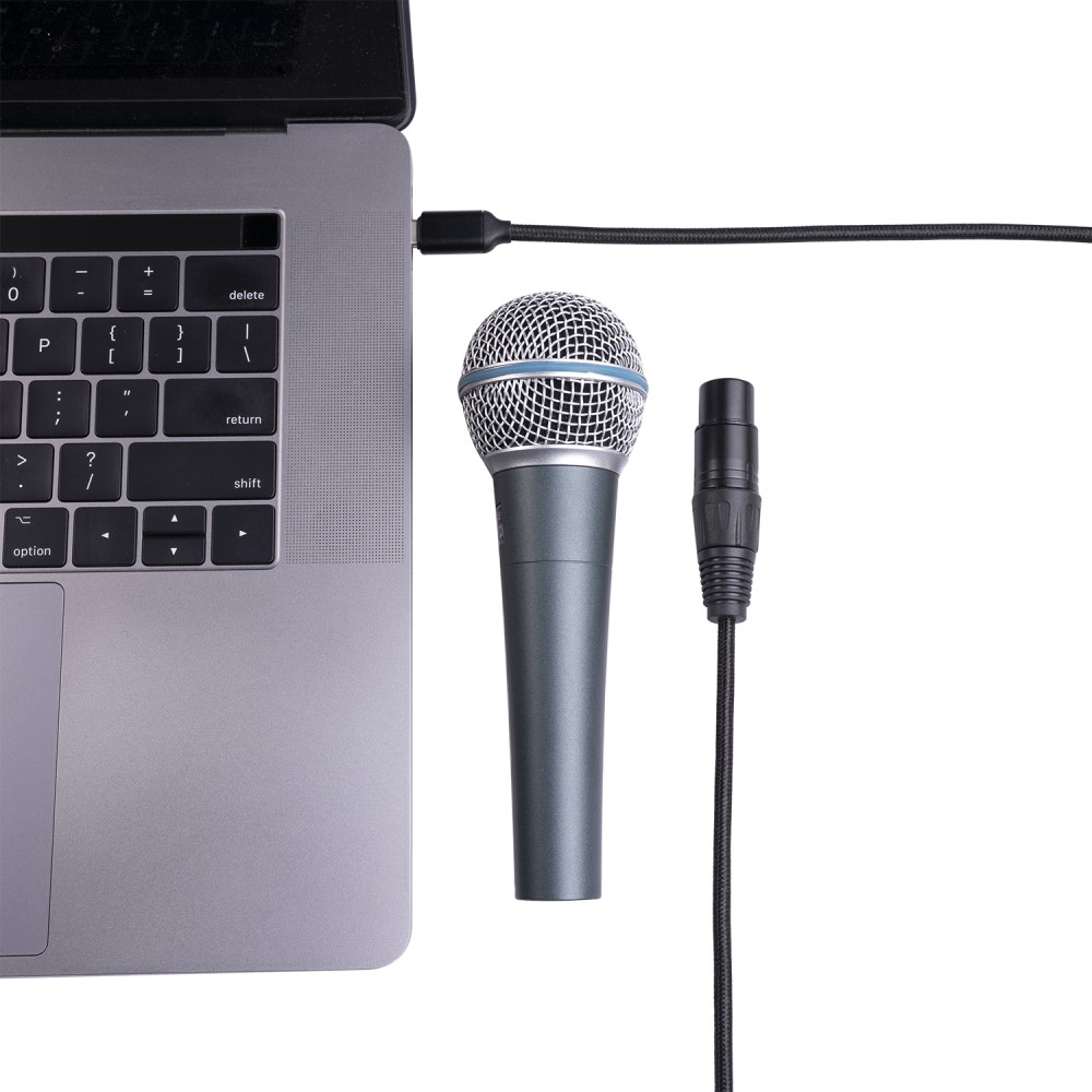 (2m) USB C auf XLR Mikrofon Adapter Nylon Kabel (MacOS/Windows) - Schwarz