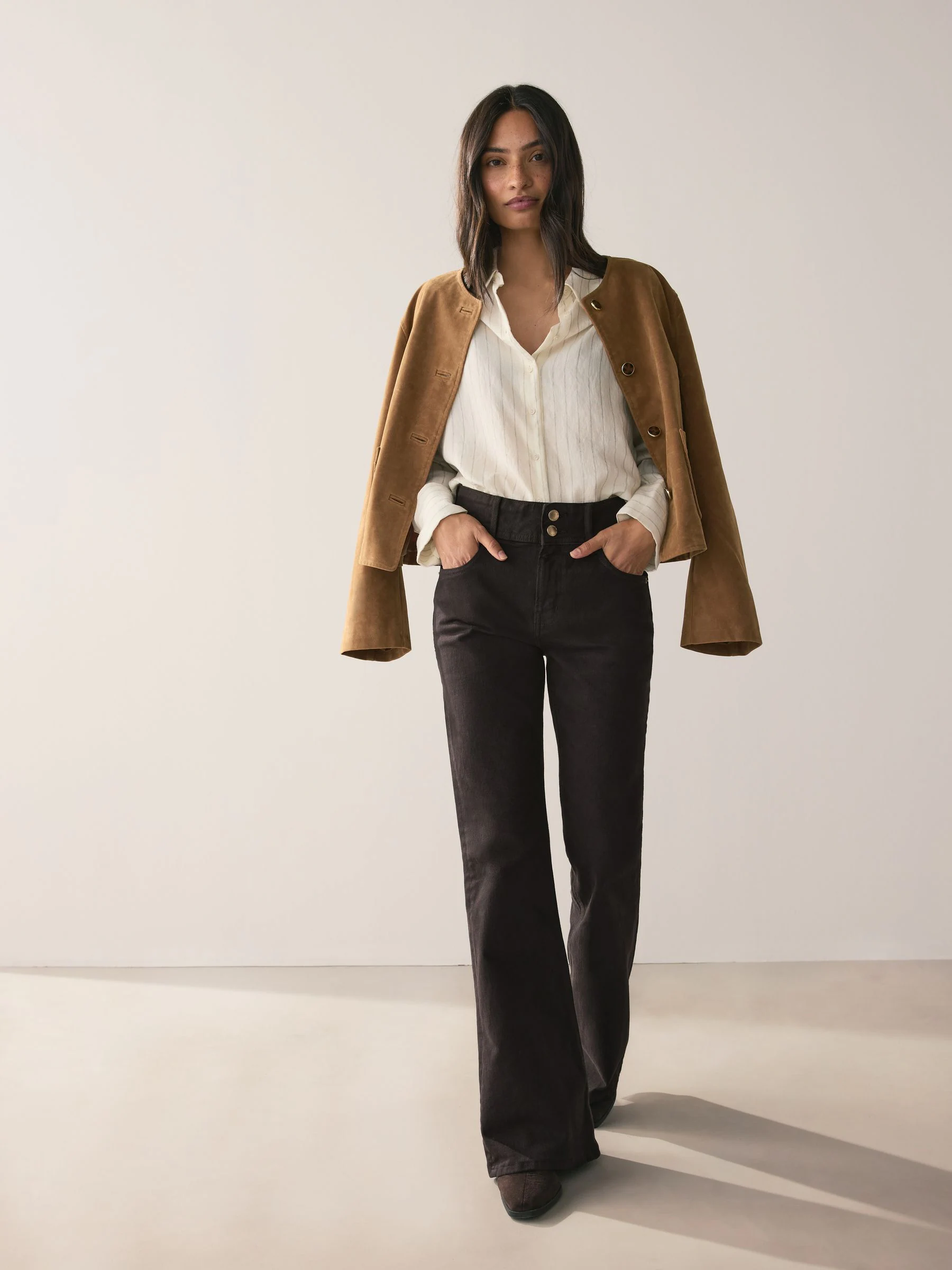 Chocoladebruin - High Rise Stretch Flare Jeans