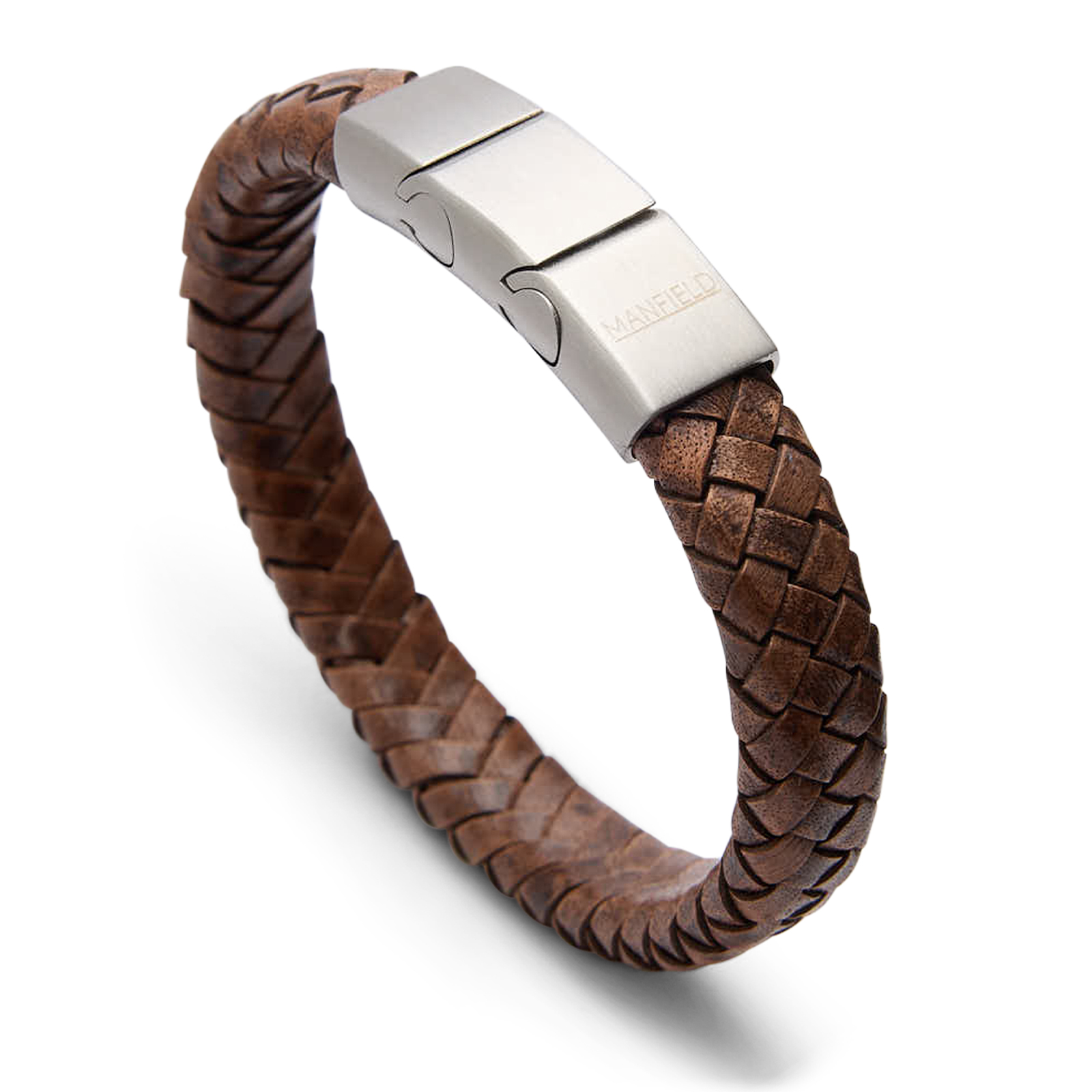 Bruine leren gevlochten heren armband