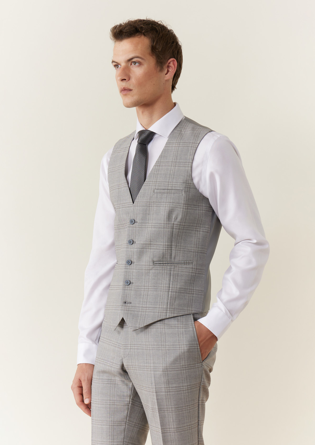 Gilet de costume en laine gris clair Prince de Galles