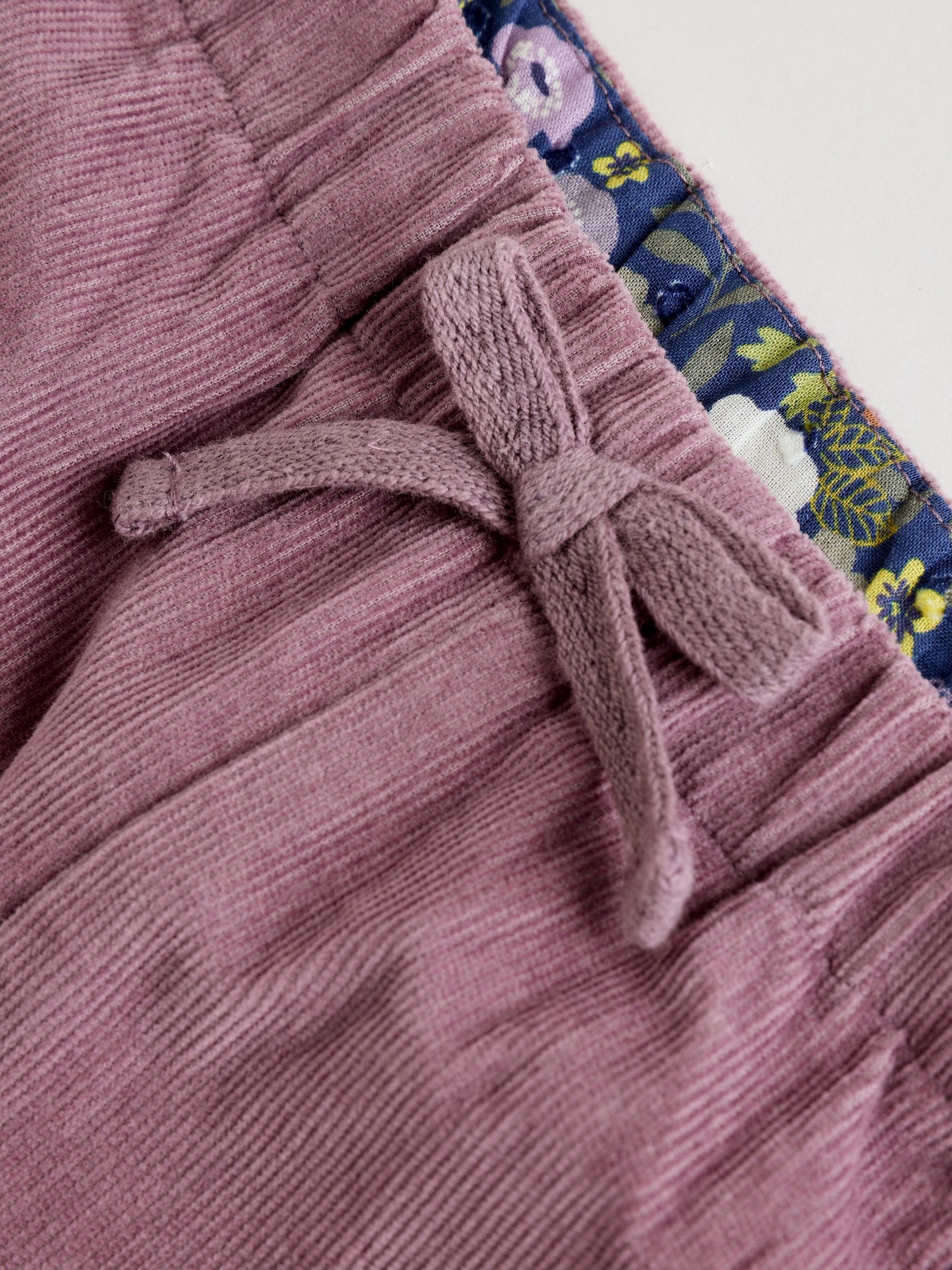 Geel/marineblauw met fijne print/paars - Knitted Cardigan, Long Sleeve Top and Cord Trouses Baby 3 Piece Set (0mths-2yrs)