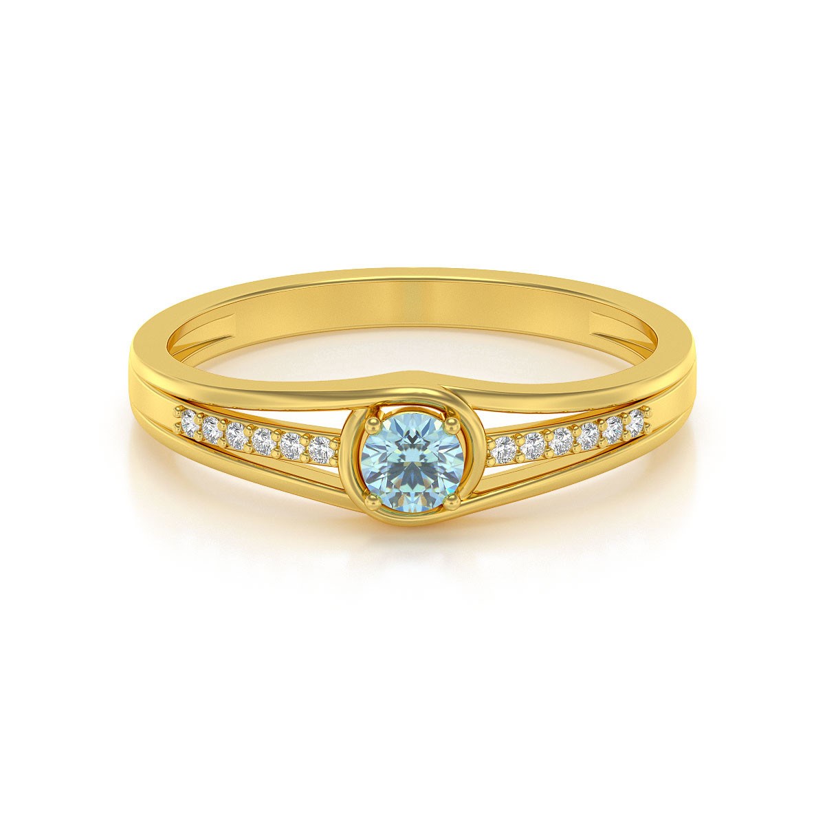 Bague ADEN Or 585 Jaune Aigue-Marine et diamants 2.295grs